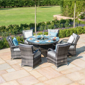 Texas 6 Seat Round Rattan Dining Set with Ice Bucket & Lazy Susan – Grey