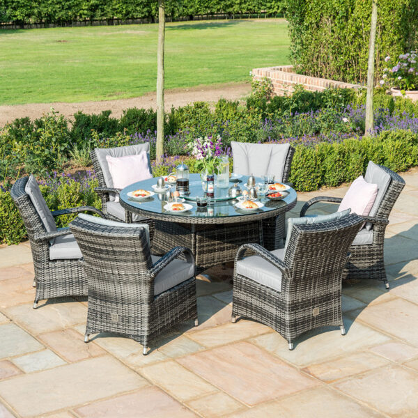 2 Texas 6 Seat Round Rattan Dining Set with Ice Bucket & Lazy Susan β Grey