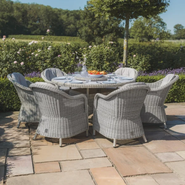 39497-kit-ox-150-ro-hc-ls-cg-2-large Oxford 6 Seat Round Dining Set with Heritage Dining Chairs & Woven Lazy Susan – Ceramic Glass