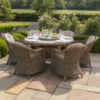 Winchester 6 Seat Round Dining Set with Heritage Dining Chairs & Woven Lazy Susan – Ceramic Glass