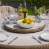 Winchester 6 Seat Round Dining Set with Heritage Dining Chairs & Woven Lazy Susan – Ceramic Glass