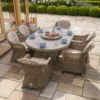 Winchester 6 Seat Oval Dining Set with Heritage Dining Chairs & Woven Lazy Susan – Ceramic Glass