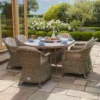 Winchester 6 Seat Oval Dining Set with Heritage Dining Chairs & Woven Lazy Susan – Ceramic Glass