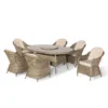 Winchester 6 Seat Oval Dining Set with Heritage Dining Chairs & Woven Lazy Susan – Ceramic Glass