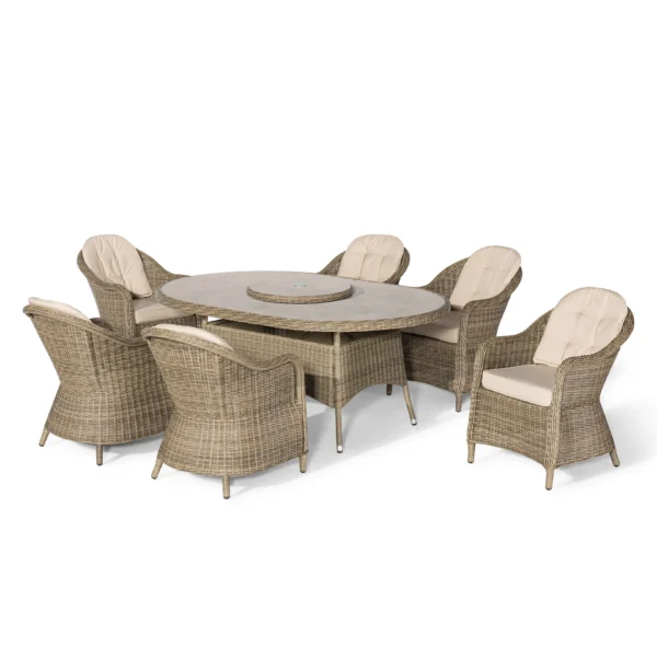 Winchester 6 Seat Oval Dining Set with Heritage Dining Chairs & Woven Lazy Susan – Ceramic Glass