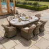 Winchester 8 Seat Oval Dining Set with Heritage Dining Chairs & Woven Lazy Susan – Ceramic Glass