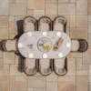 Winchester 8 Seat Oval Dining Set with Heritage Dining Chairs & Woven Lazy Susan – Ceramic Glass