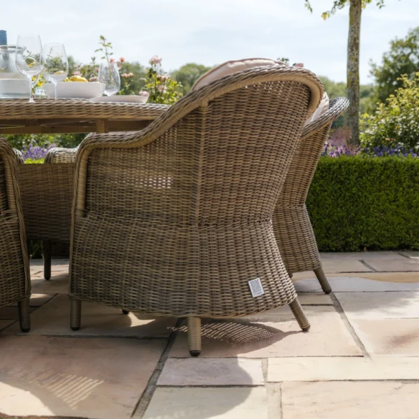 Winchester 8 Seat Oval Dining Set with Heritage Dining Chairs & Woven Lazy Susan – Ceramic Glass