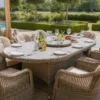 Winchester 8 Seat Oval Dining Set with Heritage Dining Chairs & Woven Lazy Susan – Ceramic Glass