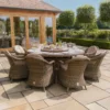 Winchester 8 Seat Round Dining Set with Heritage Dining Chairs & Woven Lazy Susan – Ceramic Glass