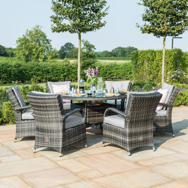 4 Texas 6 Seat Round Rattan Dining Set with Ice Bucket & Lazy Susan β Grey