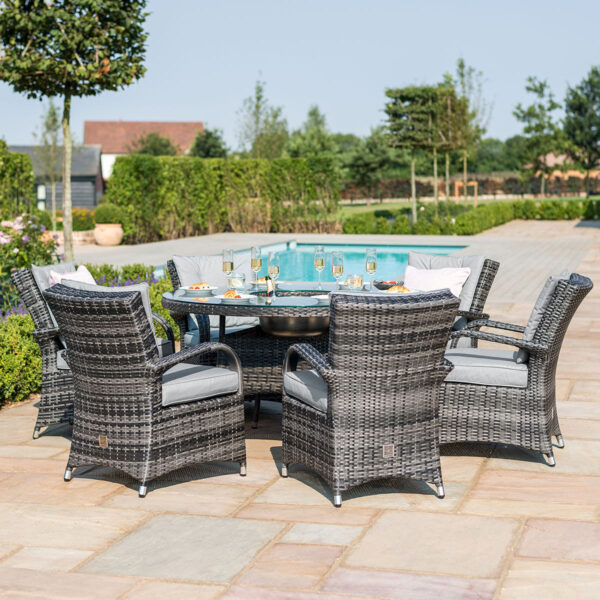 5 Texas 6 Seat Round Rattan Dining Set with Ice Bucket & Lazy Susan β Grey