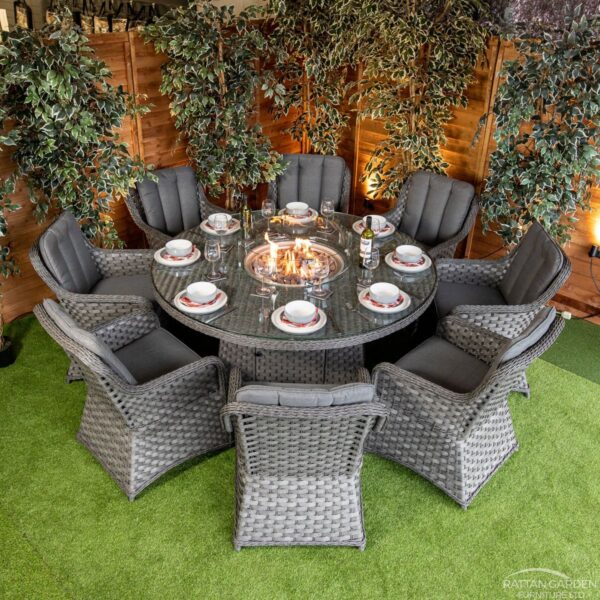66 Rattan Serena Vienna 8 Seat Fire Pit With 165cm Round Table