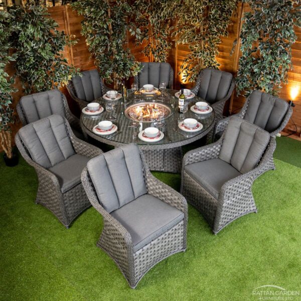 77 Rattan Serena Vienna 8 Seat Fire Pit With 165cm Round Table