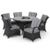 9 Texas 6 Seat Round Rattan Dining Set with Ice Bucket & Lazy Susan β Grey
