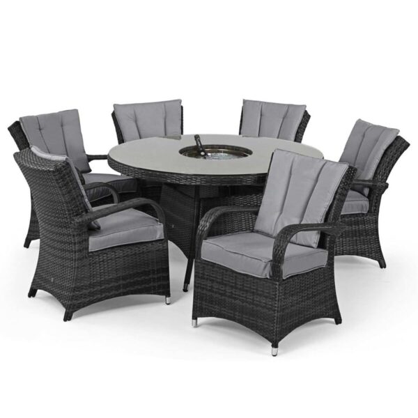 9 Texas 6 Seat Round Rattan Dining Set with Ice Bucket & Lazy Susan β Grey