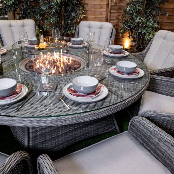 c2 Rattan Champagne Vienna 8 Seat Fire Pit With 165cm Round Table