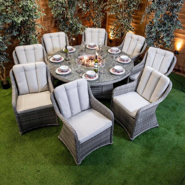 c8 Rattan Champagne Vienna 8 Seat Fire Pit With 165cm Round Table
